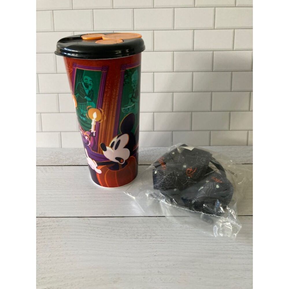 Disney Parks Haunted Mansion Mickey Halloween Tumbler Cup w/ Lanyard